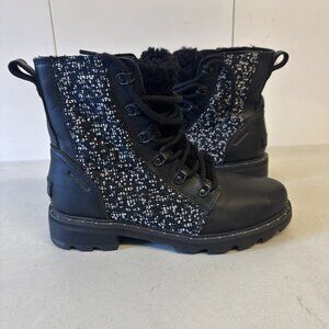 Sorel Women's Size 8 M Black  White Lenox Lace Up Cozy Combat Boot Waterproof